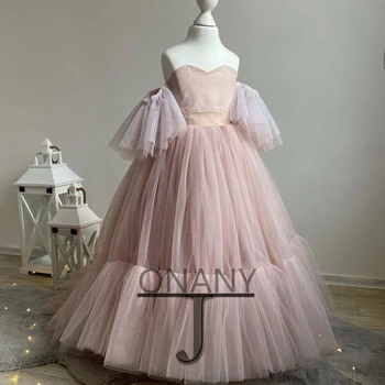 JONANY Розовое платье с цветочным узором для девочек, с открытыми плечами, милая, Прямая поставка, Детское праздничное платье для Первого Причастия, Халат Демуазель