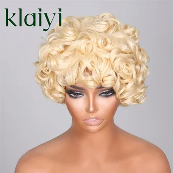 Klaiyi Hair Коротковолновый Парик-Боб Из человеческих Волос Blond # 613, Красочный Парик машинного производства Для женщин