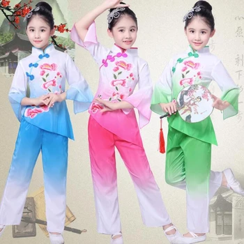 Классические танцевальные костюмы В китайском стиле Янко, традиционная китайская народная танцевальная одежда для девочек, Элегантный веер, зонт для занятий танцами