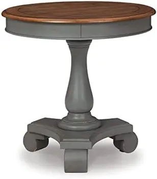 Круглый стол для акцента в фермерском доме, бирюзово-коричневый, 26 дюймов x 26 дюймов x 25,75 дюйма