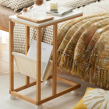 Приставной столик Модный журнальный столик из бамбука, Многофункциональный прикроватный столик, Удобный шкив, стол для гостиной, устойчивая нагрузка