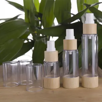 Экологичная роскошная пустая бамбуковая упаковка, косметический безвоздушный флакон, деревянные безвоздушные распылители, бутылки для крема для глаз, лосьона, 100 мл